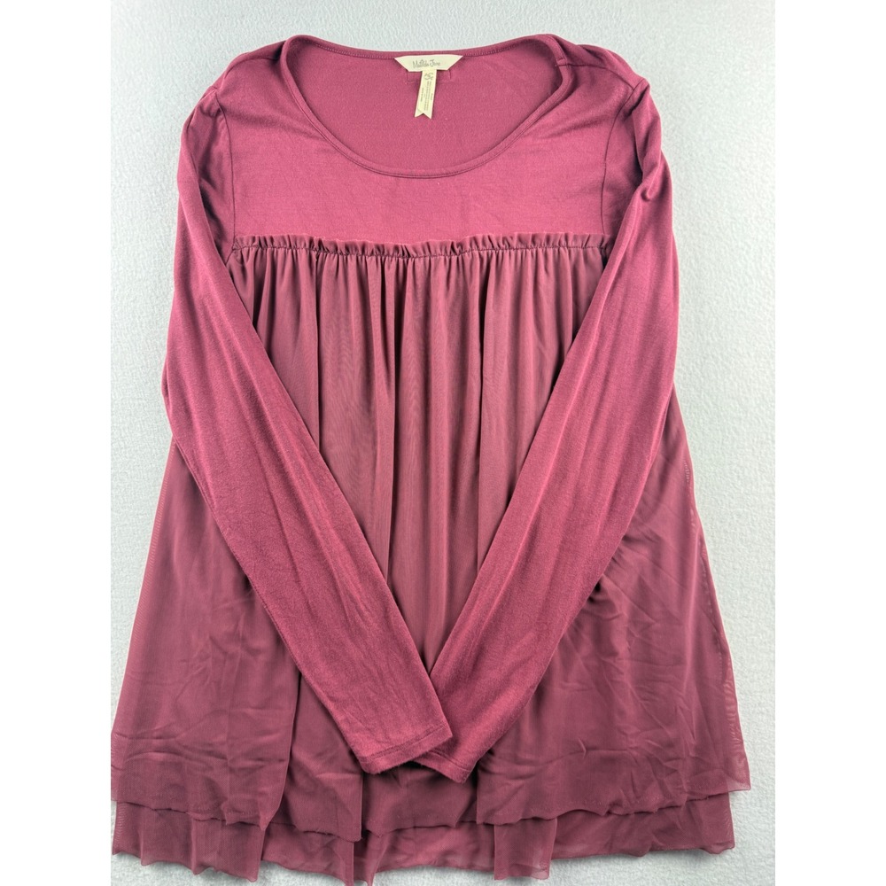 Matilda Jane Babydoll Women's Long Sleeve Tunic Top Berry Mesh Layered Small‎